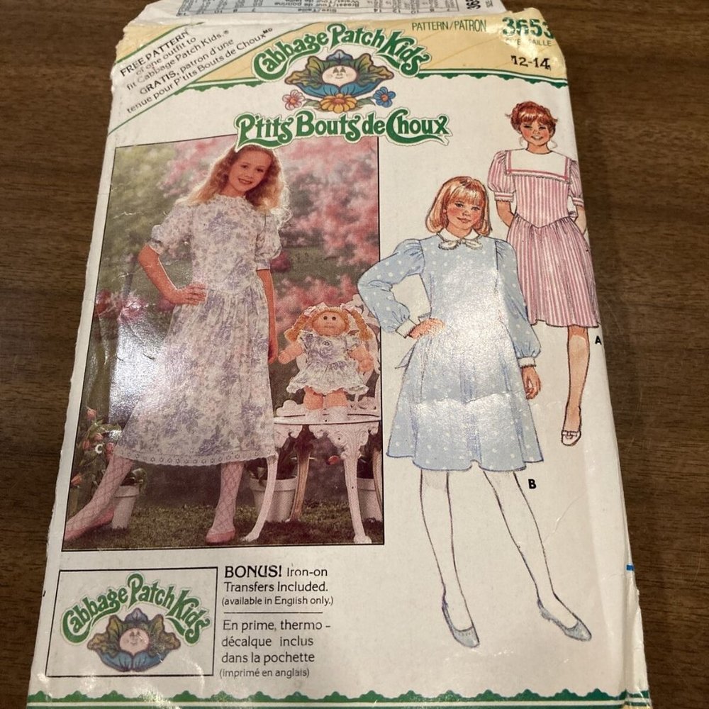 Butterick 3653 Girls' Dress Sewing Pattern CABBAGE PATCH KIDS Size 12 14 w doll